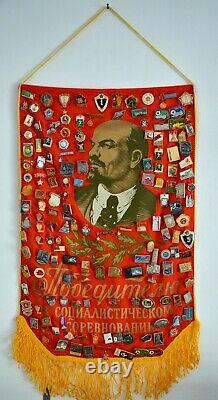 100 Russian Soviet USSR Medals & pin badges + Pennant Banner Flag Original