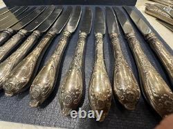 14 Russian Soviet USSR Era HEP Silver Plated Dinner Knives Flatware