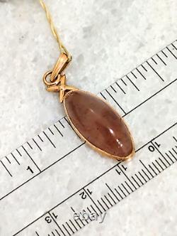 14k 583 Rose Gold Agate Chalcedony Pendant Vintage Russian Soviet USSR 3.6g NWT