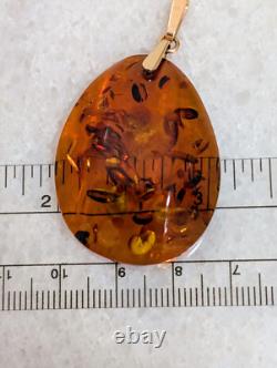 14k 583 Rose Gold Cognac Baltic Amber Pendant Vintage Russian Soviet USSR 7.9g