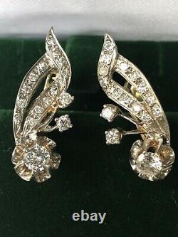 14k White Yellow Gold European Vintage Diamond Earrings Russian/Soviet