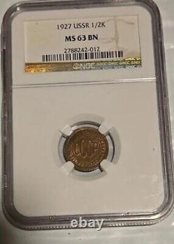 1927 Russian USSR Soviet Union 1/2 Kopek NGC MS 63 Very Rare Coin