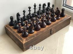1930-40s Rare Vintage USSR Soviet Russian Wooden Chess Set Board VTG Old Antique
