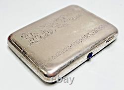 1930s Russian Soviet USSR Silver-plated Cigarette Case Engraved Sapphire Button