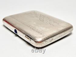 1930s Russian Soviet USSR Silver-plated Cigarette Case Engraved Sapphire Button