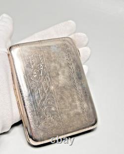 1930s Russian Soviet USSR Silver-plated Cigarette Case Engraved Sapphire Button