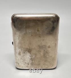 1930s Russian Soviet USSR Silver-plated Cigarette Case Engraved Sapphire Button
