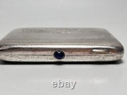 1930s Russian Soviet USSR Silver-plated Cigarette Case Engraved Sapphire Button