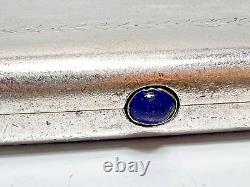 1930s Russian Soviet USSR Silver-plated Cigarette Case Engraved Sapphire Button