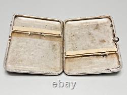 1930s Russian Soviet USSR Silver-plated Cigarette Case Engraved Sapphire Button