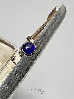 1930s Russian Soviet USSR Silver-plated Cigarette Case Engraved Sapphire Button