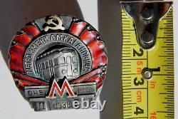 1938y RUSSIAN SOVIET SILVER BADGE KAGANOVICH METRO ENAMEL AWARD PIN ORDER MEDAL