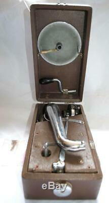 1940's Antique Vintage Soviet Russian Portable Pathephone Phonograph Good Works