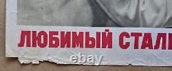 1950 RARE ORIGINAL SOVIET USSR RUSSIAN WWII PROPAGANDA POSTER w JOSEPH STALIN