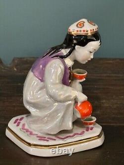 1950s Russian Soviet Porcelain Figurine Uzbek Girl With Tea Pot