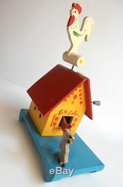 1950s USSR Russian Soviet Wooden Mechanical Toy BARREL ORGAN Fairy-Tale Log Hut
