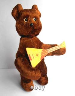 1960s USSR Russian Soviet MECHANICAL Toy Doll TEDDY BEAR withBalalaika withKey