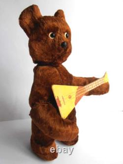 1960s USSR Russian Soviet MECHANICAL Toy Doll TEDDY BEAR withBalalaika withKey