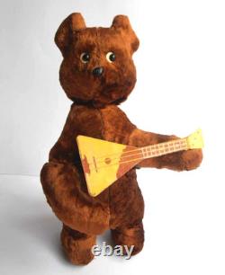 1960s USSR Russian Soviet MECHANICAL Toy Doll TEDDY BEAR withBalalaika withKey