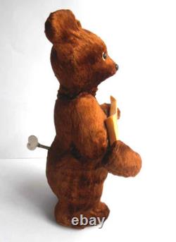 1960s USSR Russian Soviet MECHANICAL Toy Doll TEDDY BEAR withBalalaika withKey