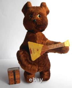 1960s USSR Russian Soviet MECHANICAL Toy Doll TEDDY BEAR withBalalaika withKey