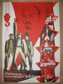 1969 Authentic Russian Soviet Ussr? We Build Communism? Poster Space Lenin
