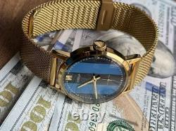 1980s ZiM Pobeda Golden Watch Soviet Blue Military Men's Mechanical Rare Classic