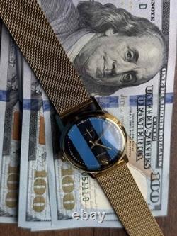 1980s ZiM Pobeda Golden Watch Soviet Blue Military Men's Mechanical Rare Classic