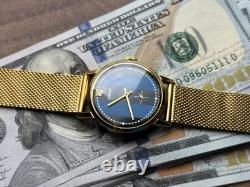 1980s ZiM Pobeda Golden Watch Soviet Blue Military Men's Mechanical Rare Classic