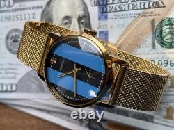 1980s ZiM Pobeda Golden Watch Soviet Blue Military Men's Mechanical Rare Classic