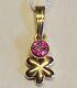 1.09g Vintage Rose 14k/583 Gold Pendant Lab-created Ruby Russian/soviet Ussr