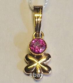 1.09g Vintage Rose 14k/583 GOLD Pendant Lab-created Ruby Russian/Soviet USSR