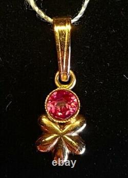 1.09g Vintage Rose 14k/583 GOLD Pendant Lab-created Ruby Russian/Soviet USSR