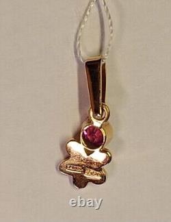 1.09g Vintage Rose 14k/583 GOLD Pendant Lab-created Ruby Russian/Soviet USSR