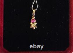 1.09g Vintage Rose 14k/583 GOLD Pendant Lab-created Ruby Russian/Soviet USSR
