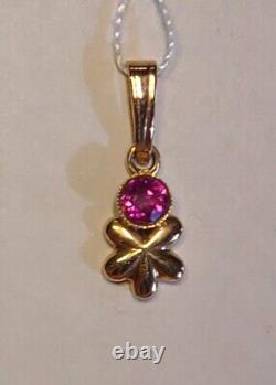 1.09g Vintage Rose 14k/583 GOLD Pendant Lab-created Ruby Russian/Soviet USSR