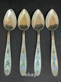 4x Vintage Russian USSR Soviet-era. 875 Silver And Enamel Teaspoons Rare Colors