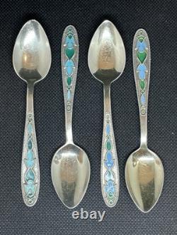 4x Vintage Russian USSR Soviet-era. 875 Silver And Enamel Teaspoons Rare Colors