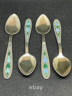 4x Vintage Russian USSR Soviet-era. 875 Silver And Enamel Teaspoons Rare Colors