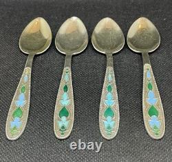 4x Vintage Russian USSR Soviet-era. 875 Silver And Enamel Teaspoons Rare Colors