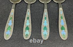 4x Vintage Russian USSR Soviet-era. 875 Silver And Enamel Teaspoons Rare Colors