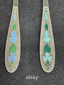 4x Vintage Russian USSR Soviet-era. 875 Silver And Enamel Teaspoons Rare Colors