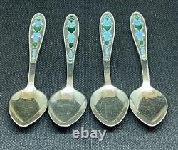 4x Vintage Russian USSR Soviet-era. 875 Silver And Enamel Teaspoons Rare Colors