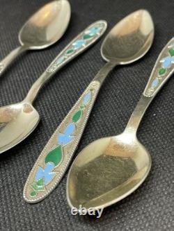 4x Vintage Russian USSR Soviet-era. 875 Silver And Enamel Teaspoons Rare Colors