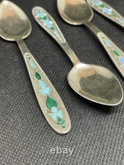 4x Vintage Russian USSR Soviet-era. 875 Silver And Enamel Teaspoons Rare Colors