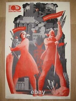 AUTHENTIC 1969 RUSSIAN SOVIET USSR POSTER LENIN STALIN SPACE By E. Artsrunyan