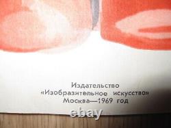 AUTHENTIC 1969 RUSSIAN SOVIET USSR POSTER LENIN STALIN SPACE By E. Artsrunyan