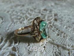 Amazing Ring Aquamarine Russian Jewelry Vintage USSR Gold 14K 583 Star Stamp