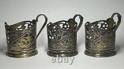 Antique 3 Cup Holders Russian SILVER 875 Vintage Soviet USSR GOLD plated 68