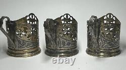 Antique 3 Cup Holders Russian SILVER 875 Vintage Soviet USSR GOLD plated 68